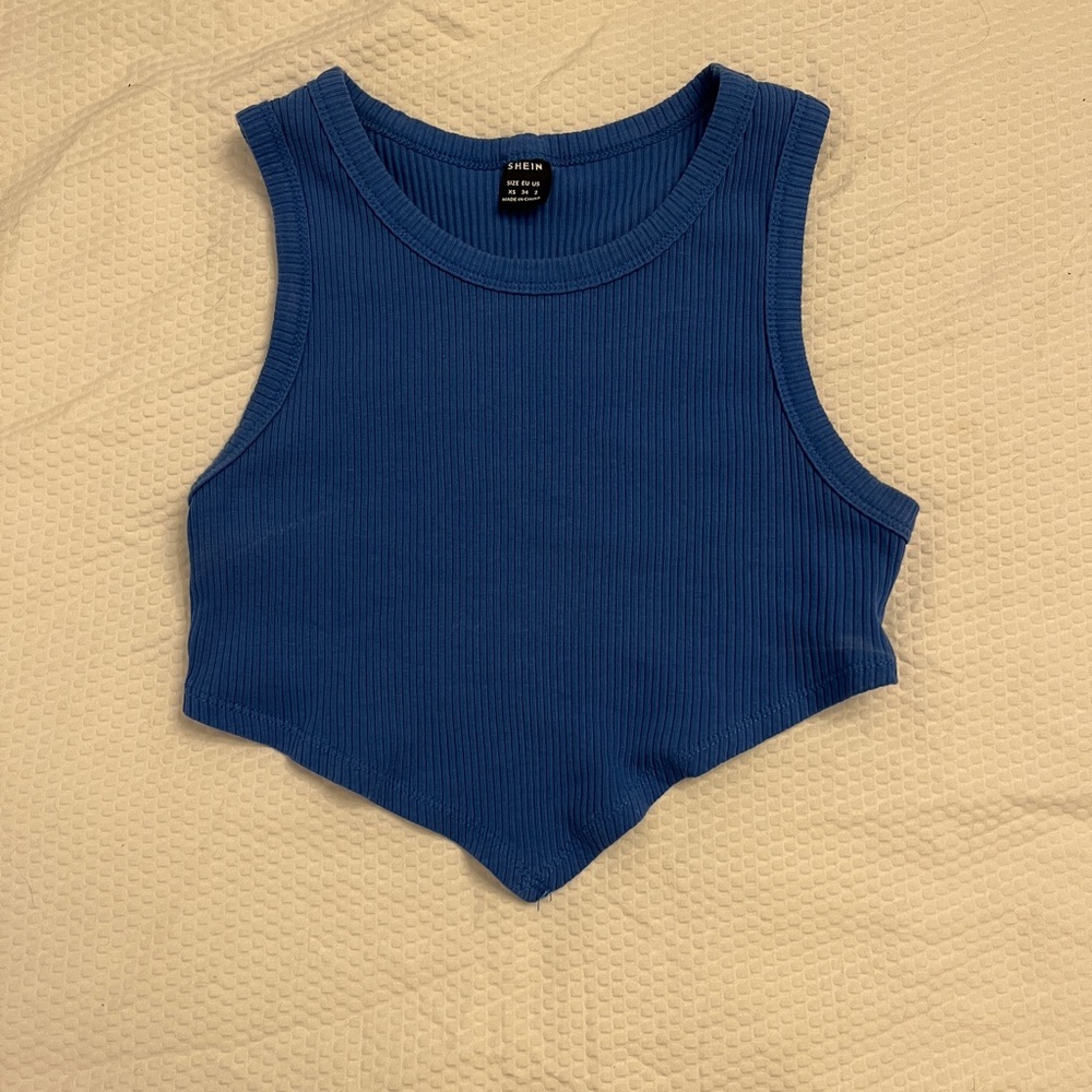 Royal Blue Ribbed Sleeveless Crop Tank Top